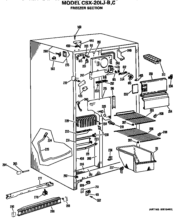 Hotpoint CSX20LJB freezer section diagram