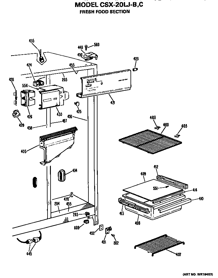 Hotpoint CSX20LJB fresh food section diagram