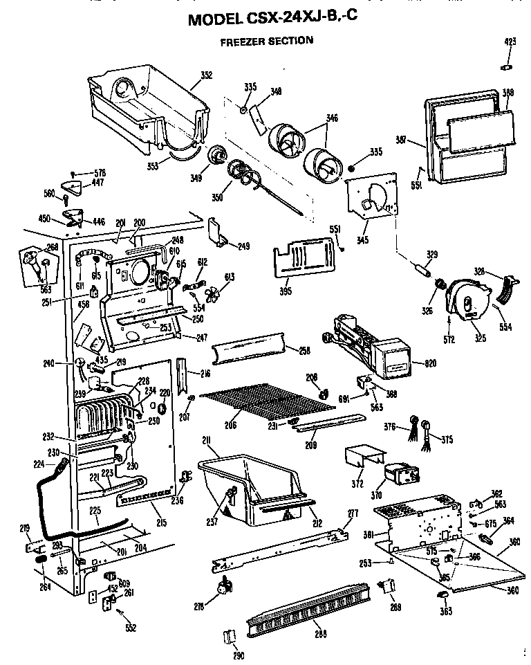 Hotpoint CSX24XJC freezer section diagram