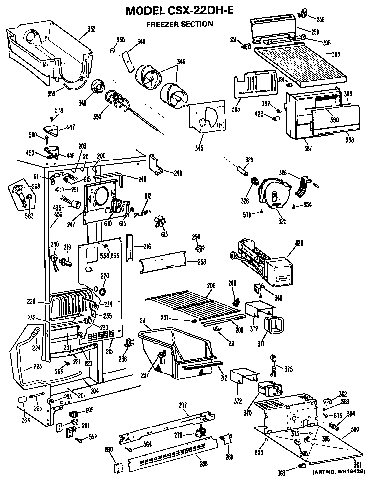 Hotpoint CSX22DHE freezer section diagram