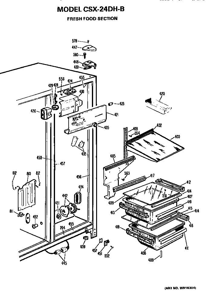 Hotpoint CSX24DHB fresh food section diagram