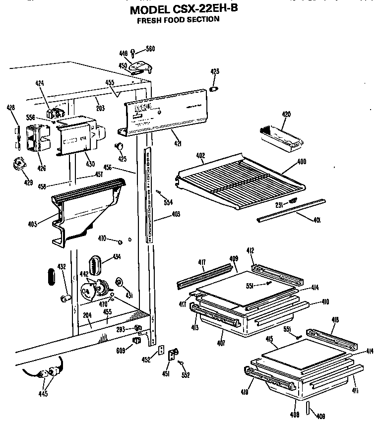 Hotpoint CSX22EHB fresh food section diagram