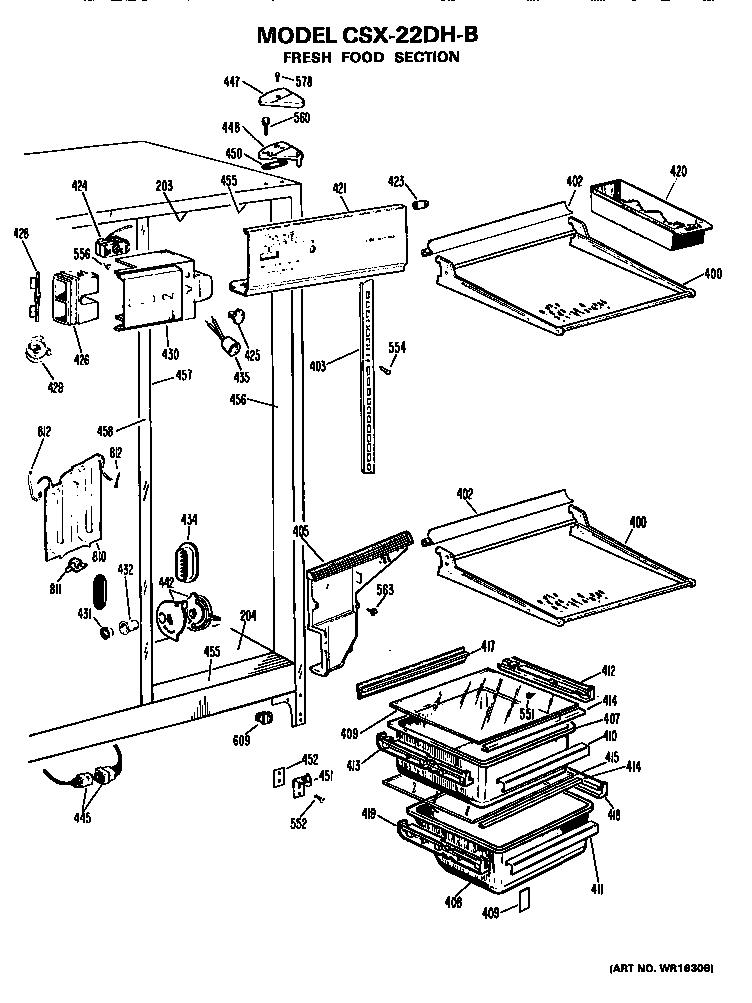 Hotpoint CSX22DHB fresh food section diagram