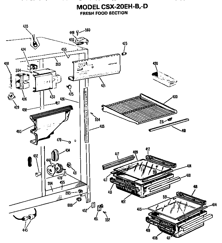 Hotpoint CSX20EHD fresh food section diagram