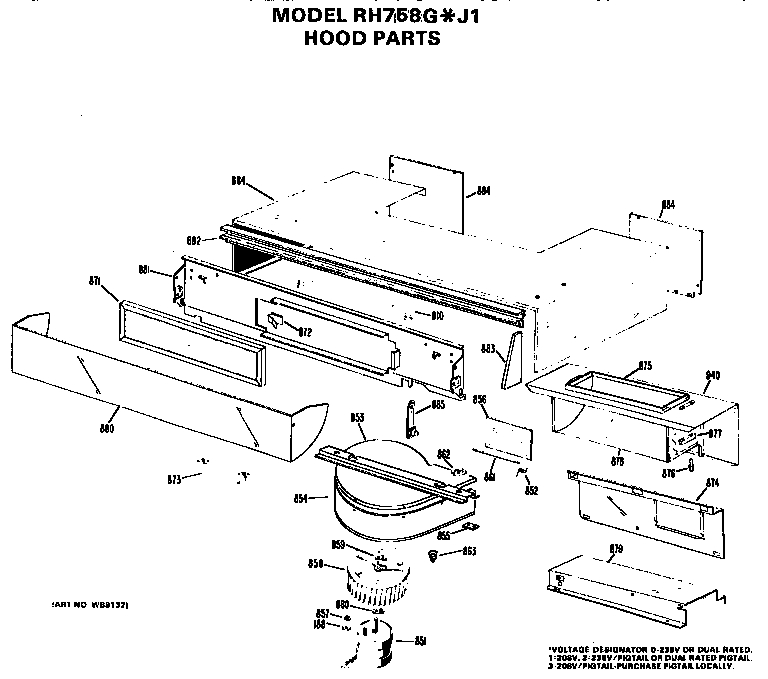 Hotpoint RH758G*J1 hood parts diagram