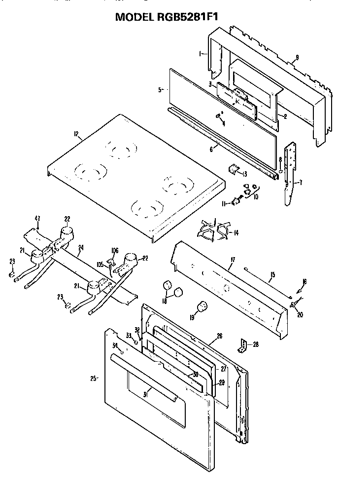 Hotpoint RGB5281F1 cooktop diagram