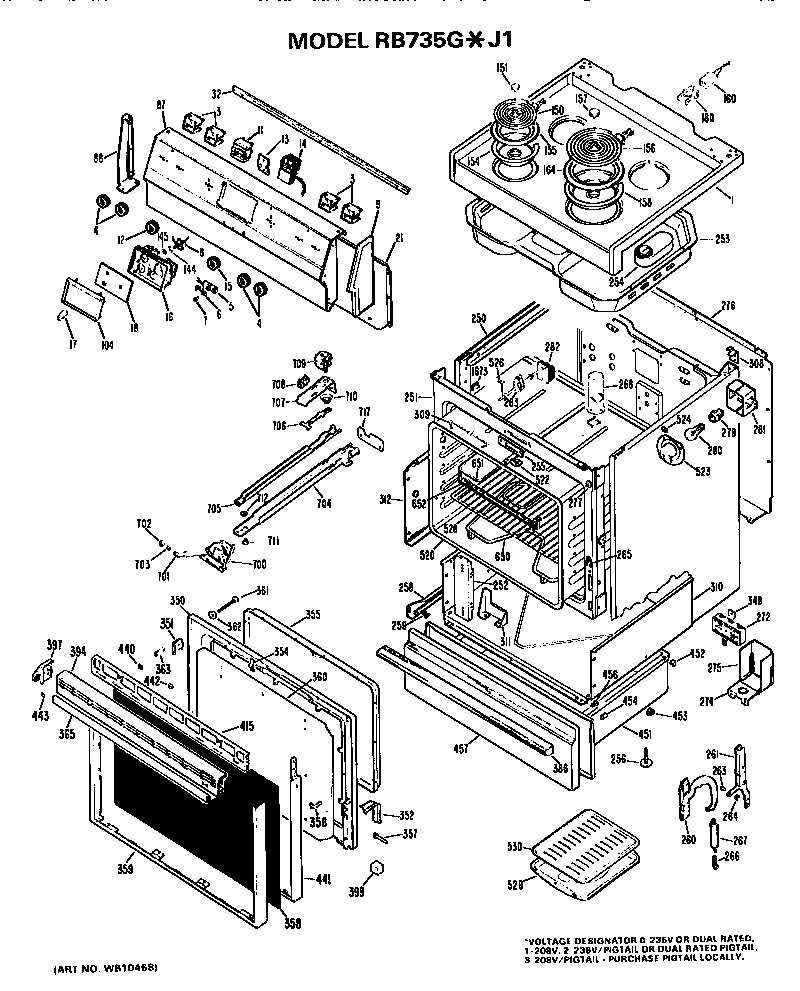 Hotpoint RB735G*J1 built-in oven diagram