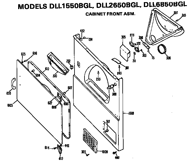 Hotpoint DLL2650BGL cabinet front diagram