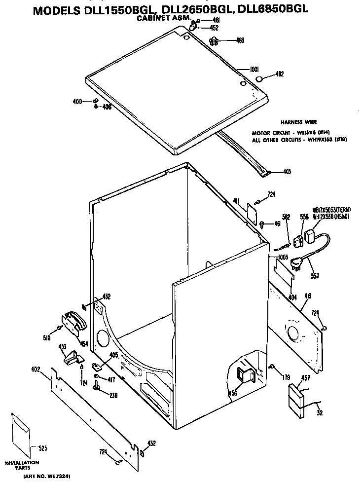 Hotpoint DLL2650BGL cabinet assembly diagram