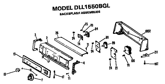Hotpoint DLL2650BGL backsplash for dll1550bgl only diagram