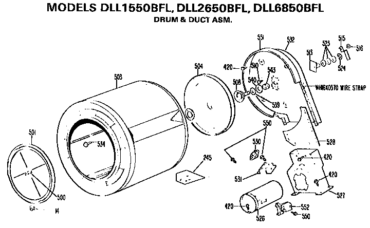 Hotpoint DLL6850BFL drum and duct assembly diagram