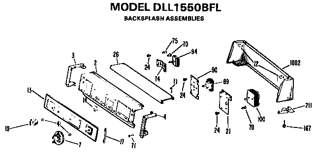 Hotpoint DLL6850BFL backsplash for dll1550bfl only diagram