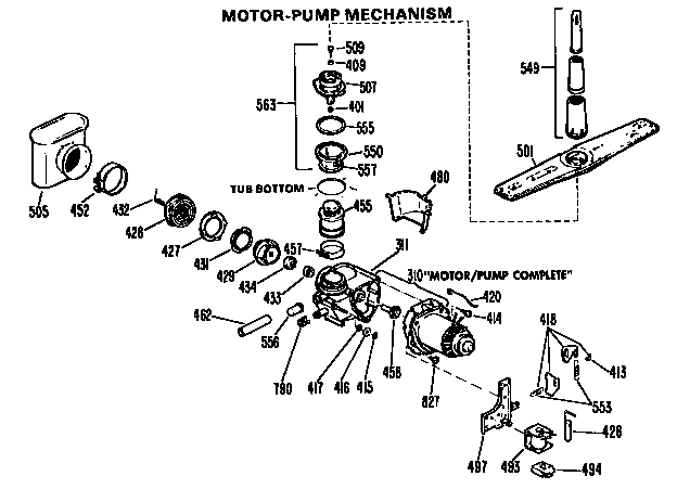 Hotpoint HSM507G-01 motor-pump diagram