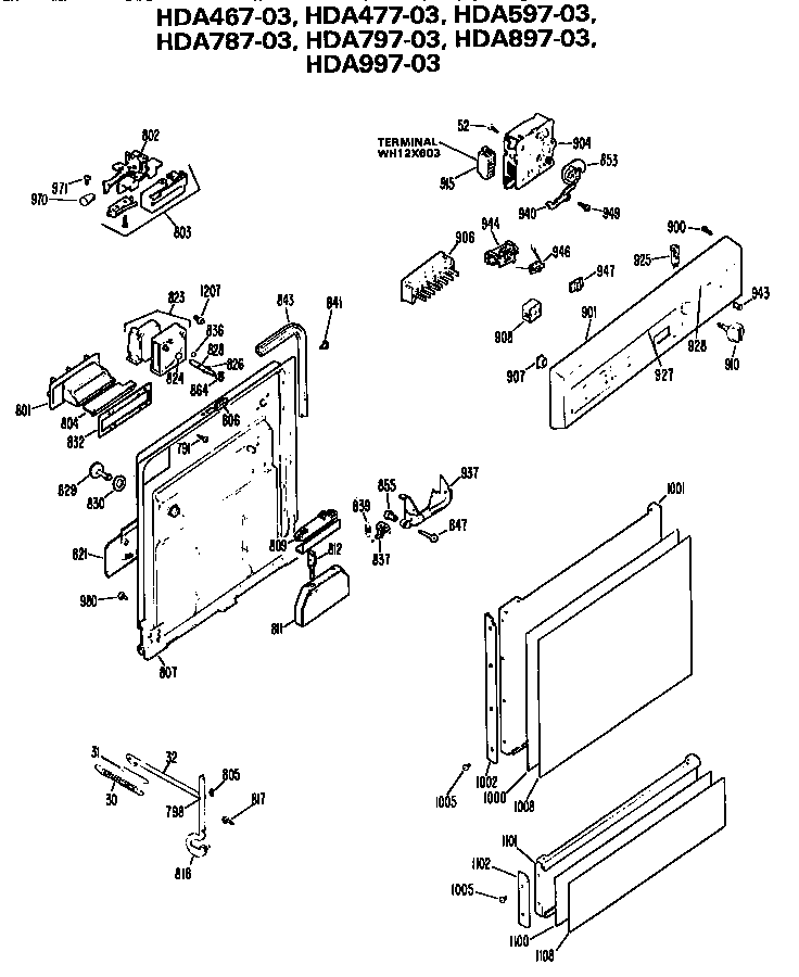 Hotpoint HDA477-03 front/control panel diagram