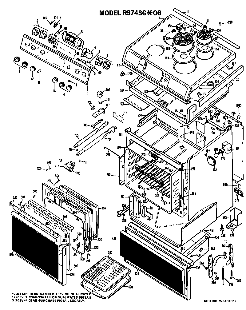 Hotpoint RS743G*06 main body/cooktop/controls diagram