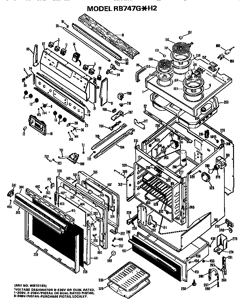 Hotpoint RB747G*H2 main body/cooktop/controls diagram