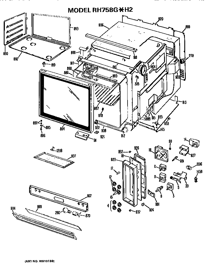 Hotpoint RH758G*H2 main body/controls diagram