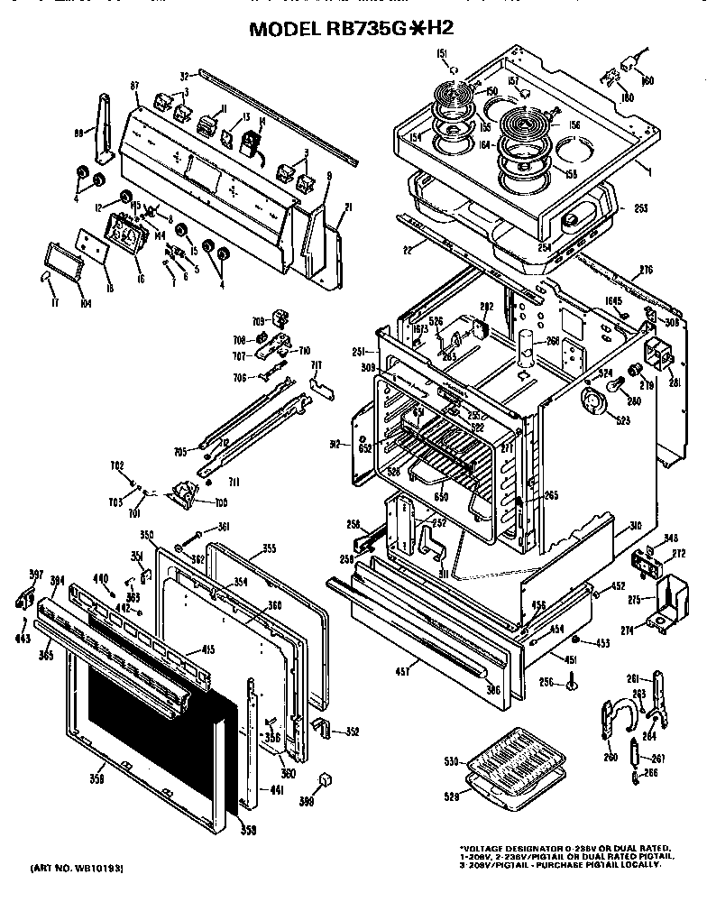 Hotpoint RB735G*H2 main body/cooktop/controls' diagram