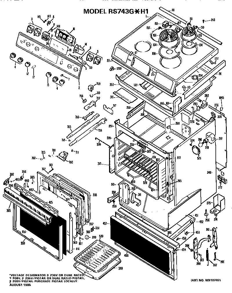 Hotpoint RS743G*H1 main body/cooktop/controls diagram