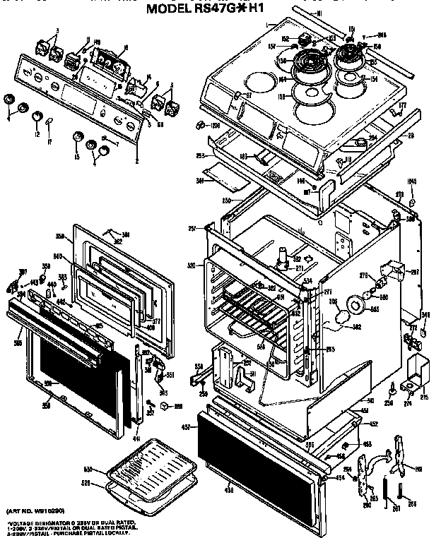 Hotpoint RS47G*H1 main body/cooktop/controls diagram