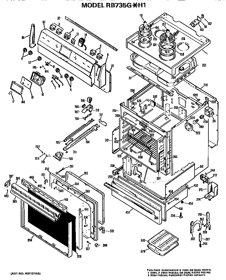 Hotpoint RB735G*H1 main body/cooktop/controls diagram