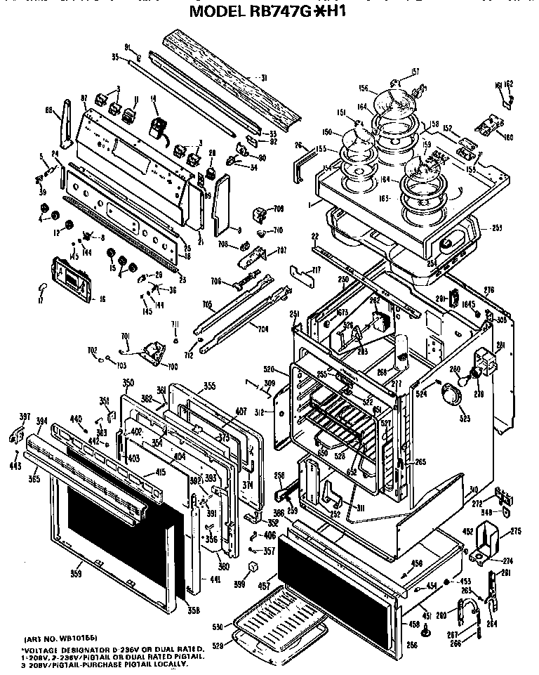 Hotpoint RB747G*H1 main body/cooktop/controls diagram