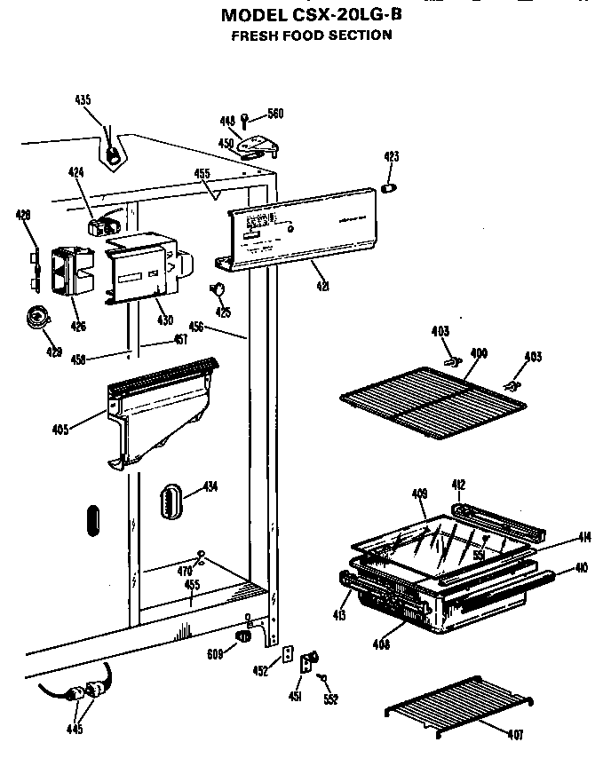 Hotpoint CSX20LGB fresh food section diagram