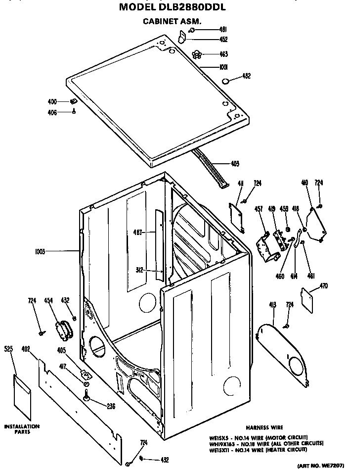 Hotpoint DLB2880DDL cabinet assembly diagram