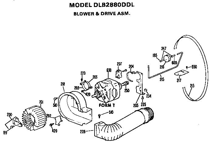 Hotpoint DLB2880DDL blower and drive assembly diagram