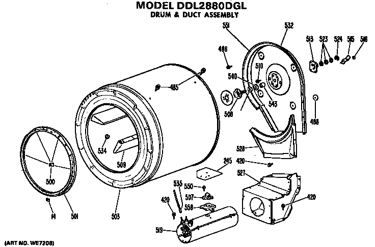 Hotpoint DLB2880DDL drum and duct assembly diagram