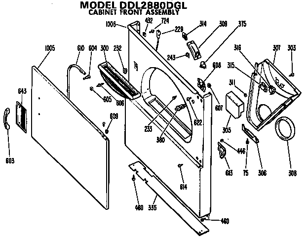 Hotpoint DLB2880DDL cabinet front diagram