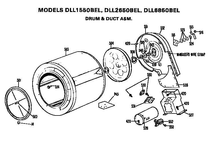 Hotpoint DLL2650BEL drum and duct assembly diagram
