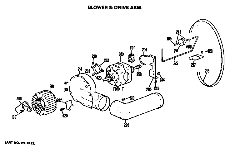 Hotpoint DLL2650BEL blower and drive assembly diagram