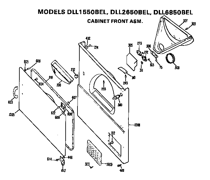 Hotpoint DLL2650BEL cabinet front diagram