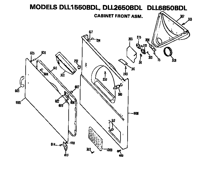 Hotpoint DLL1550BDL cabinet front diagram