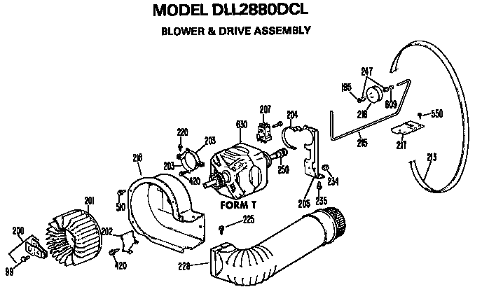 Hotpoint DLL2880DCL blower and drive assembly diagram