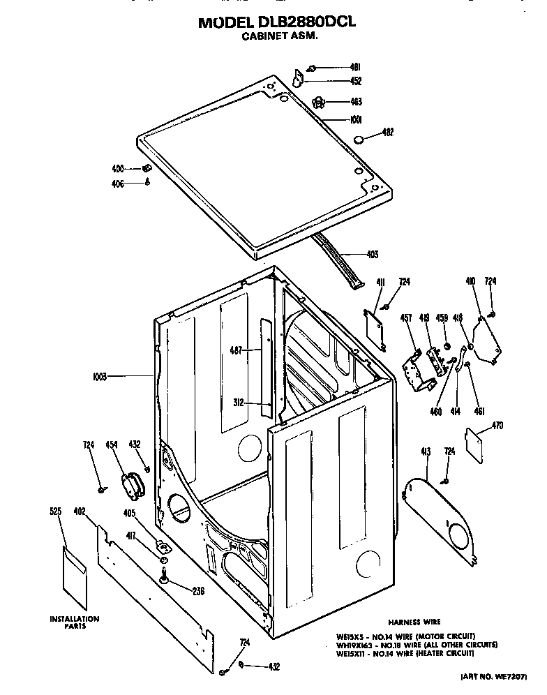 Hotpoint DLB2880DCL cabinet assembly diagram