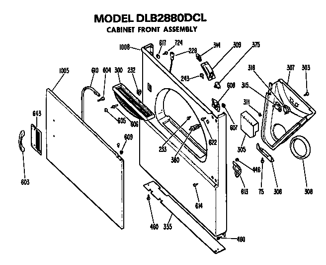 Hotpoint DLB2880DCL cabinet front diagram