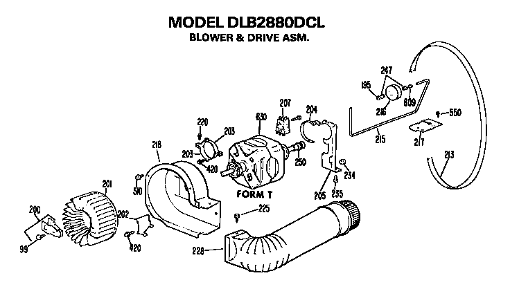 Hotpoint DLB2880DCL blower and drive assembly diagram