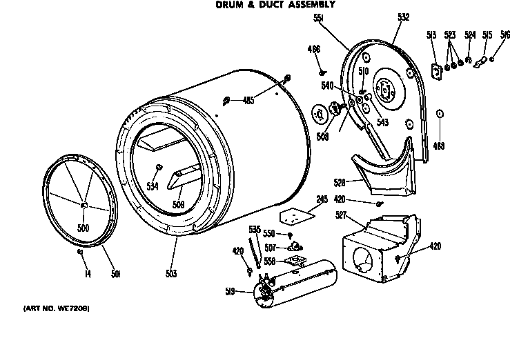 Hotpoint DLB2880DCL drum and duct assembly diagram