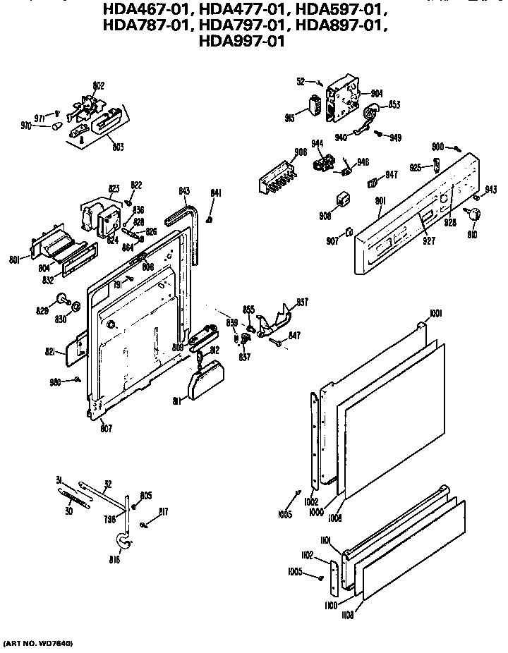 Hotpoint HDA597-01 front/control panel diagram