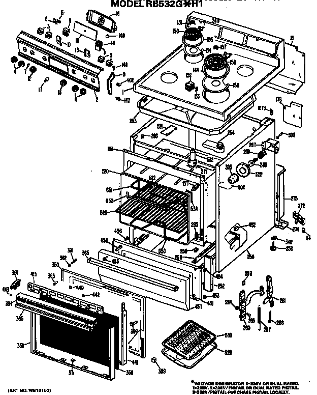 Hotpoint RB532G*H1 main body/cooktop/controls diagram