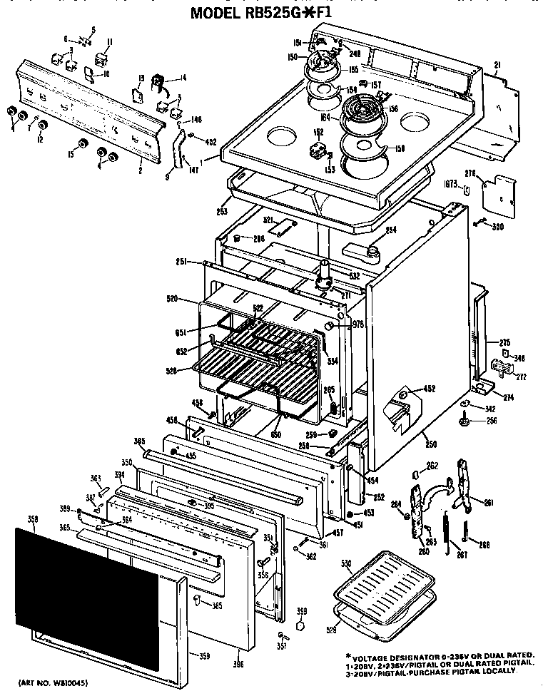 Hotpoint RB525G*F1 main body/cooktop/controls diagram