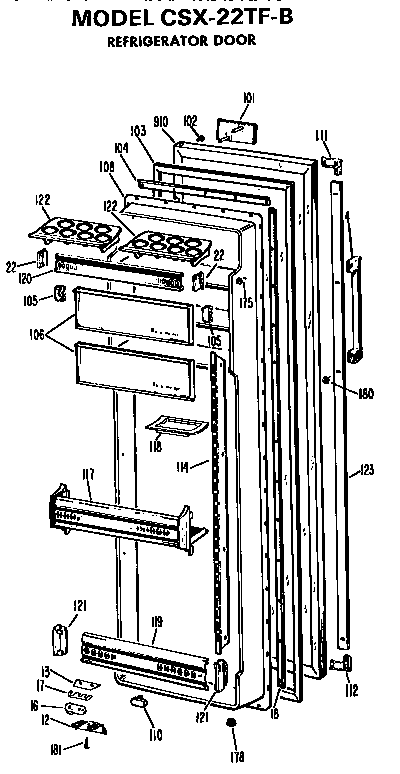 GE TBE16DASFRHA fresh food door diagram