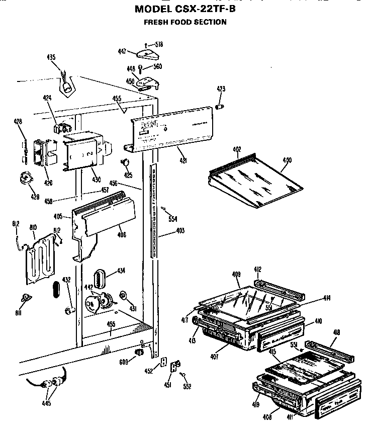 GE TBE16DASFRHA fresh food section diagram