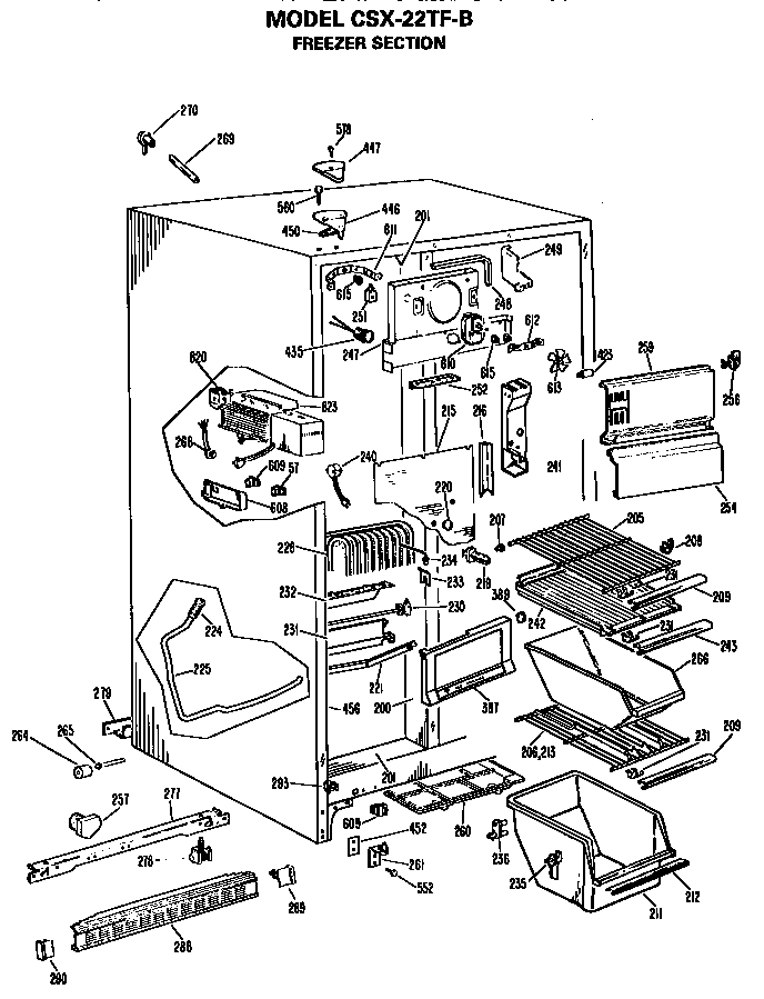 GE TBE16DASFRHA freezer section diagram