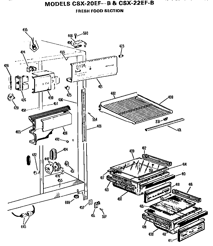 GE TBE16JASFRHA fresh food section diagram