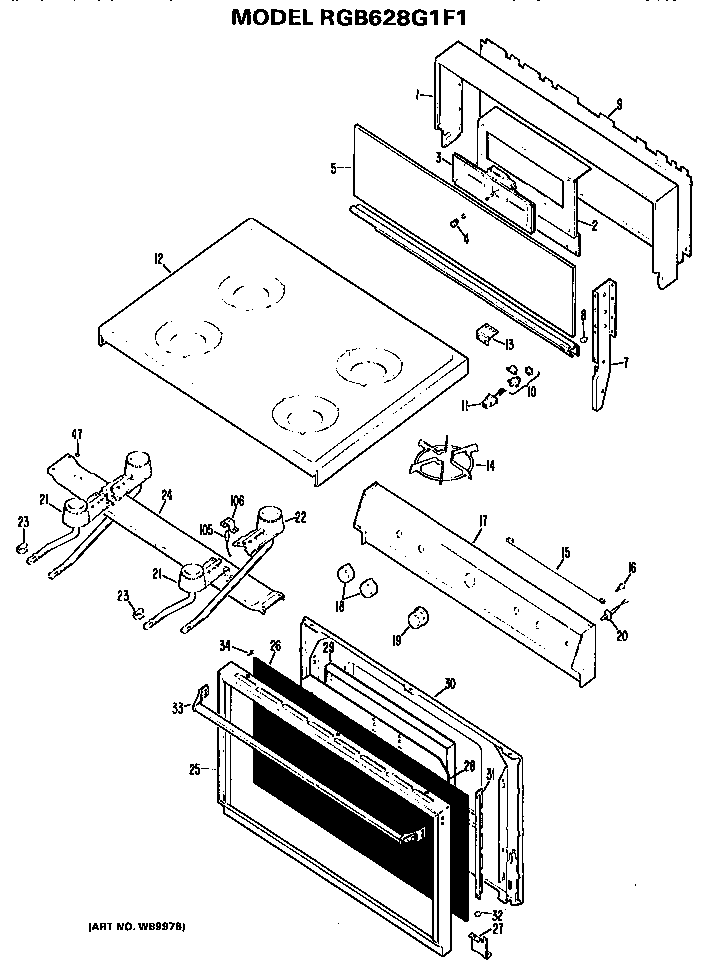 GE JBP75GS1AD cooktop diagram