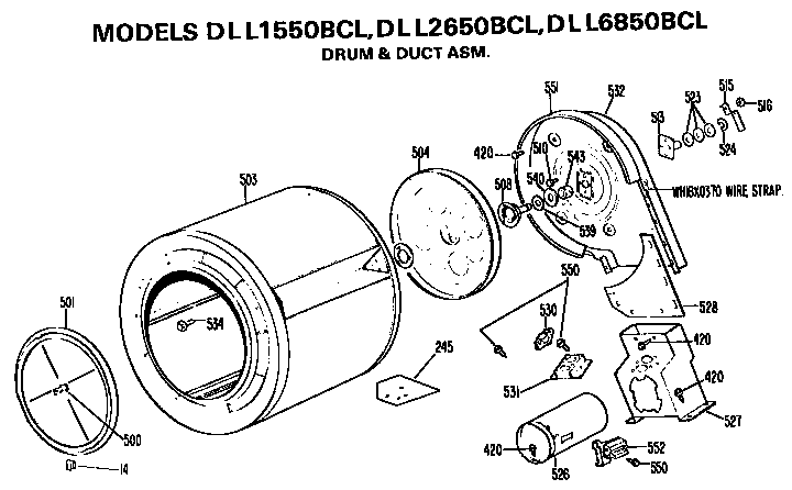 Hotpoint DLL1550BCL drum/duct assembly diagram