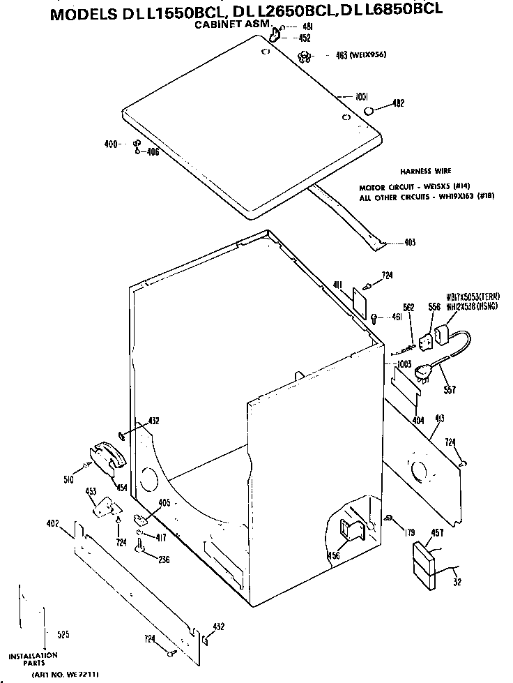 Hotpoint DLL1550BCL cabinet assembly diagram
